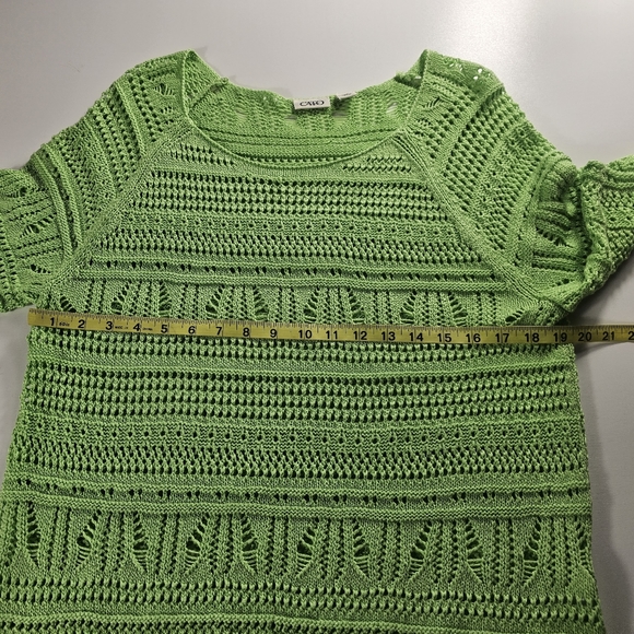 Cato Lime Green Open Knit Sweater Xl Short Sleeve See Through Cover Up EUC ^ - Picture 7 of 8